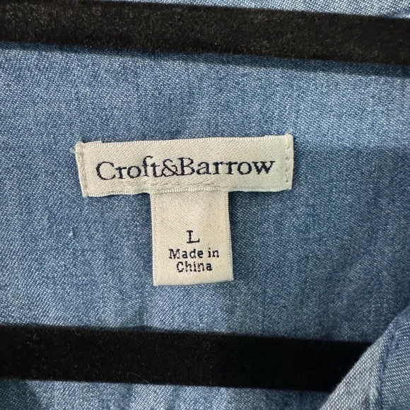 Croft & Barrow Blue denim chambray 3/4 sleeve Button Down Shirt LARGE - Picture 2 of 6